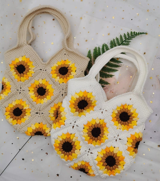 Crocheted hot Pink Sunflower Tote