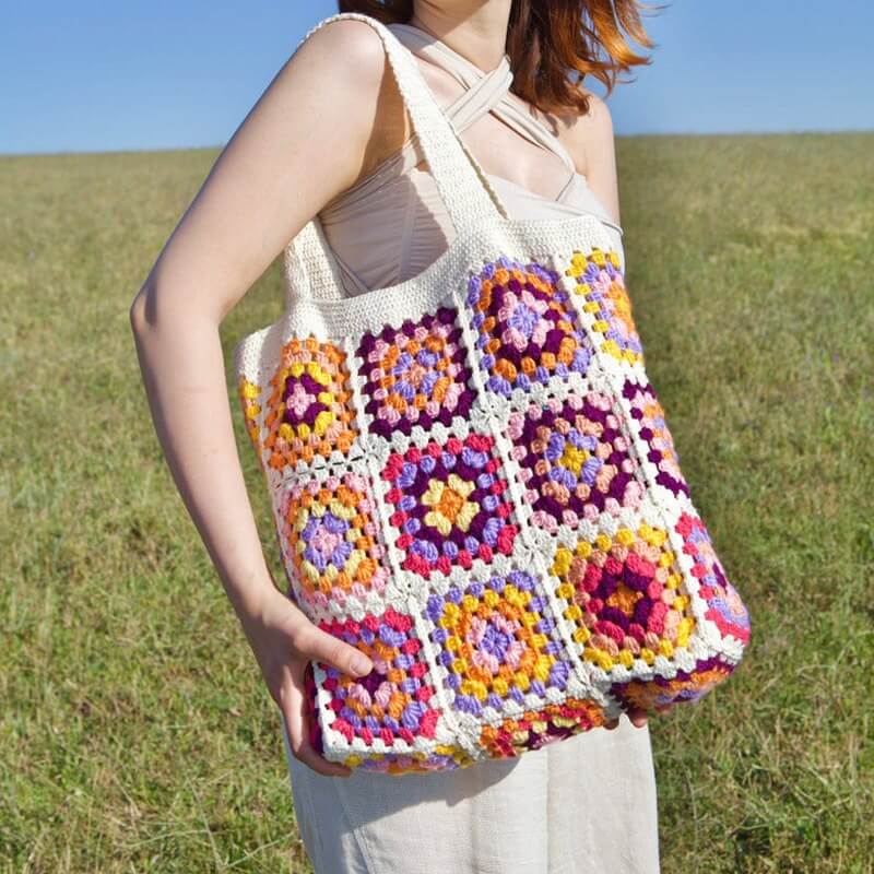 Granny Square Bag Crochet Bag Crochet Purse Crochet Tote Bag Retro Bag  Hippie Baggift for Her Boho Bag Vintage Style Bag for Women 