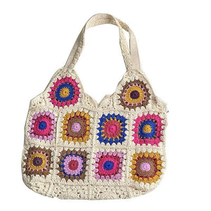 Blingcute | Crochet Bag | White Granny Square Shoulder Bag - Blingcute