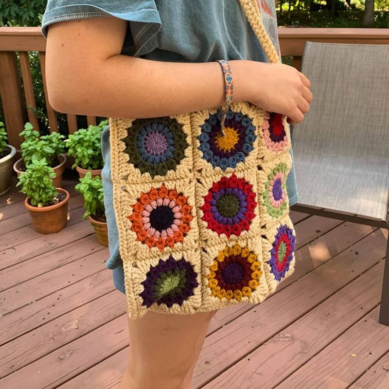 Buy Colorfull Granny Square Crocheted Shoulder Bag, Blue Crochet Purse for  Women, Handwoven Tote Bag, Knit Crochet Bag, for Women Christmas Gift  Online in India - Etsy