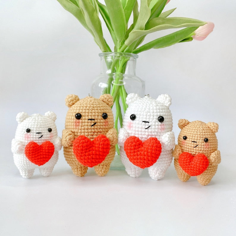 Teddy bear w/heart handmade keyring cute keychain