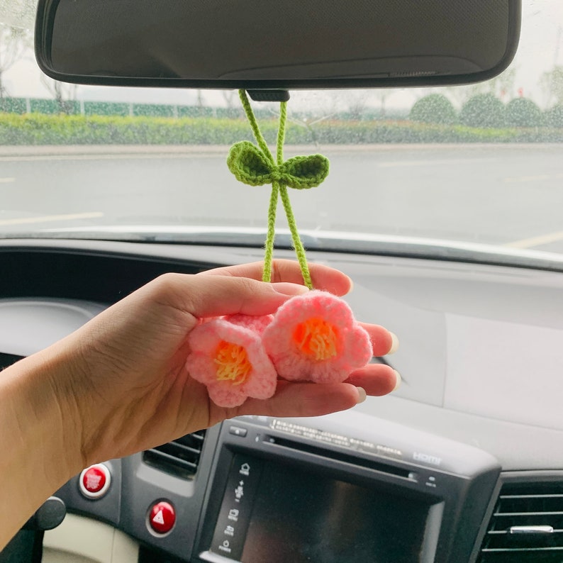 Cute Potted Plants Crochet Car Mirror Hanging Accessories for Car