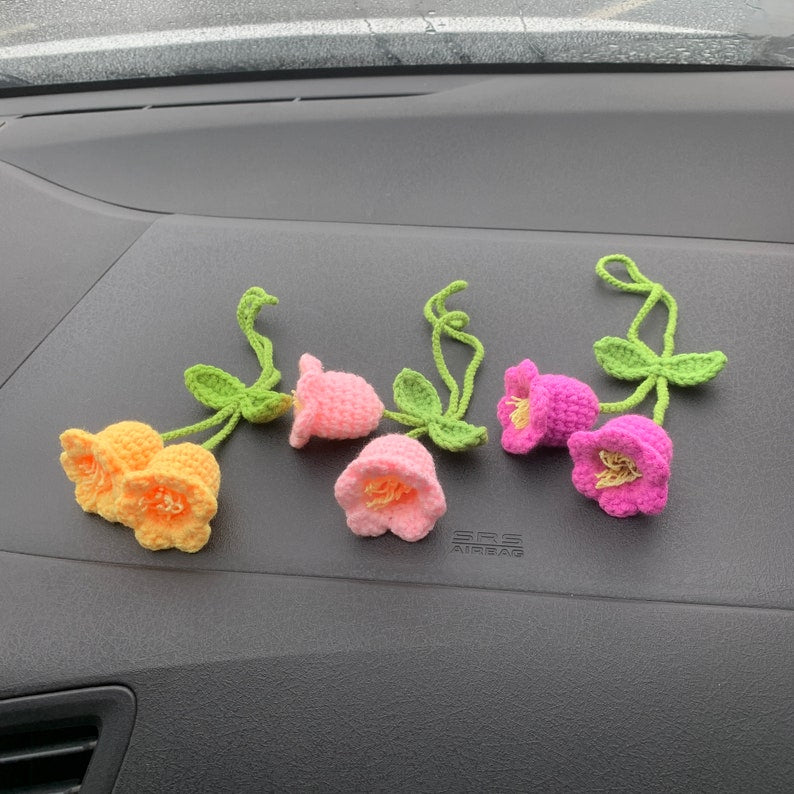 Crochet Flowers Car Hanging, Hanging Plant, Cute Flower Car Accessories  Decor Teens Interior Rear View Mirror Hanging Charm 
