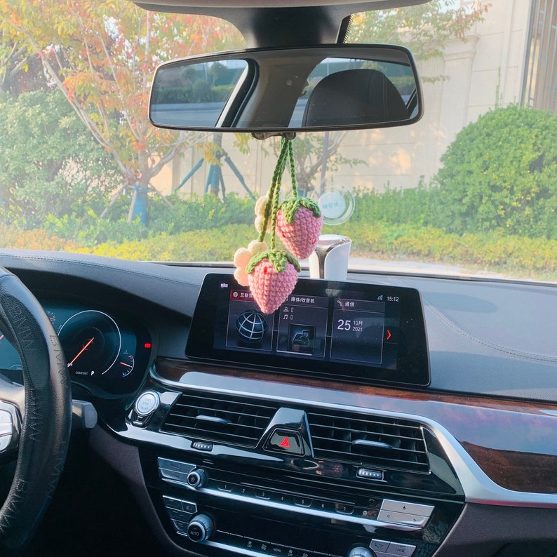 Strawberry Kawaii Flower, Car Mirror Hanging Décor