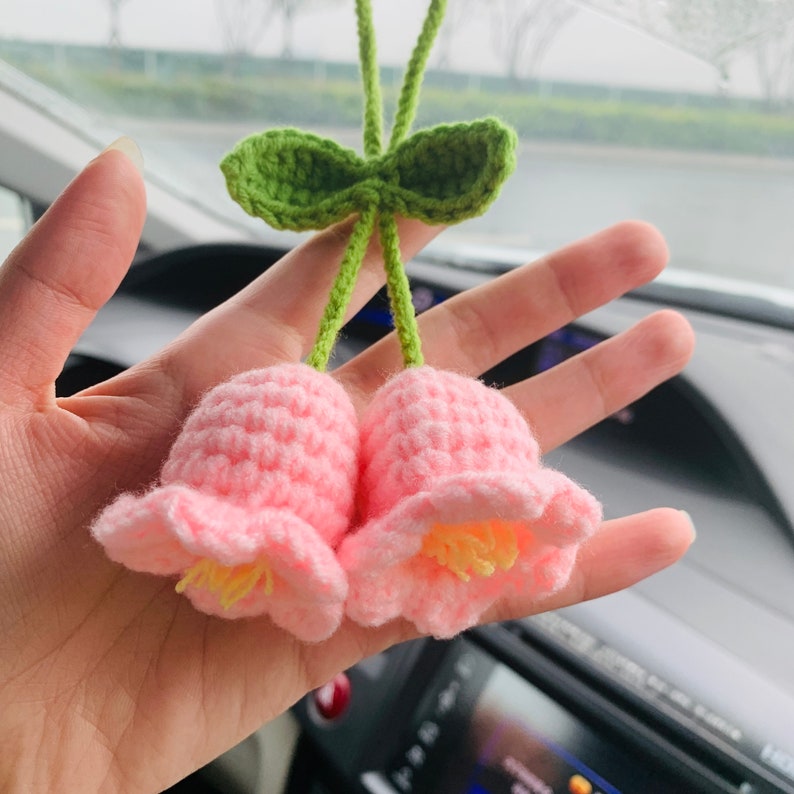 Crochet Rose Car Hanging, Cute Car Accessories for Woman, Car