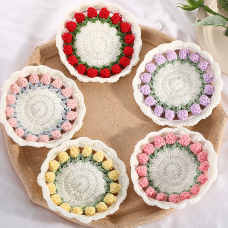 Blingcute Crochet Tulip Coaster Handmade Home Decor