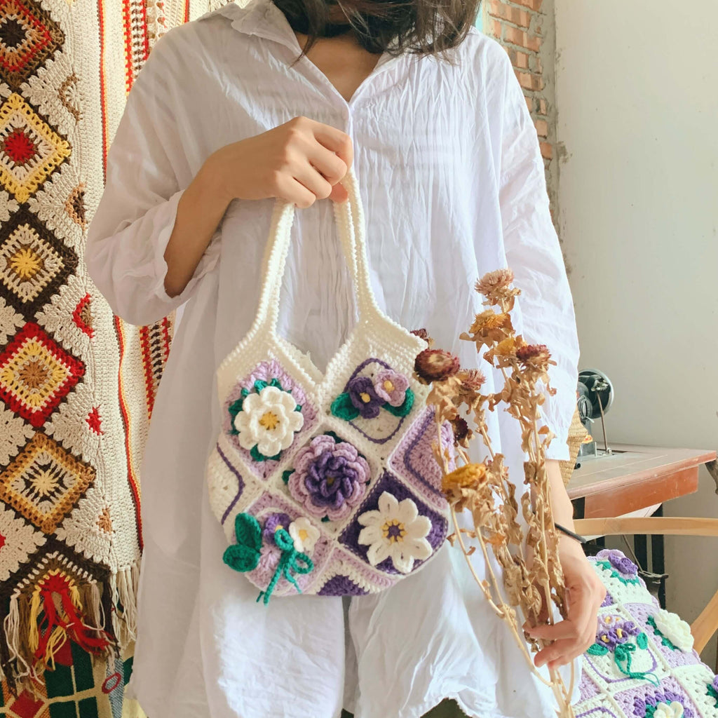 Crochet Yarn Flower Straw Bag