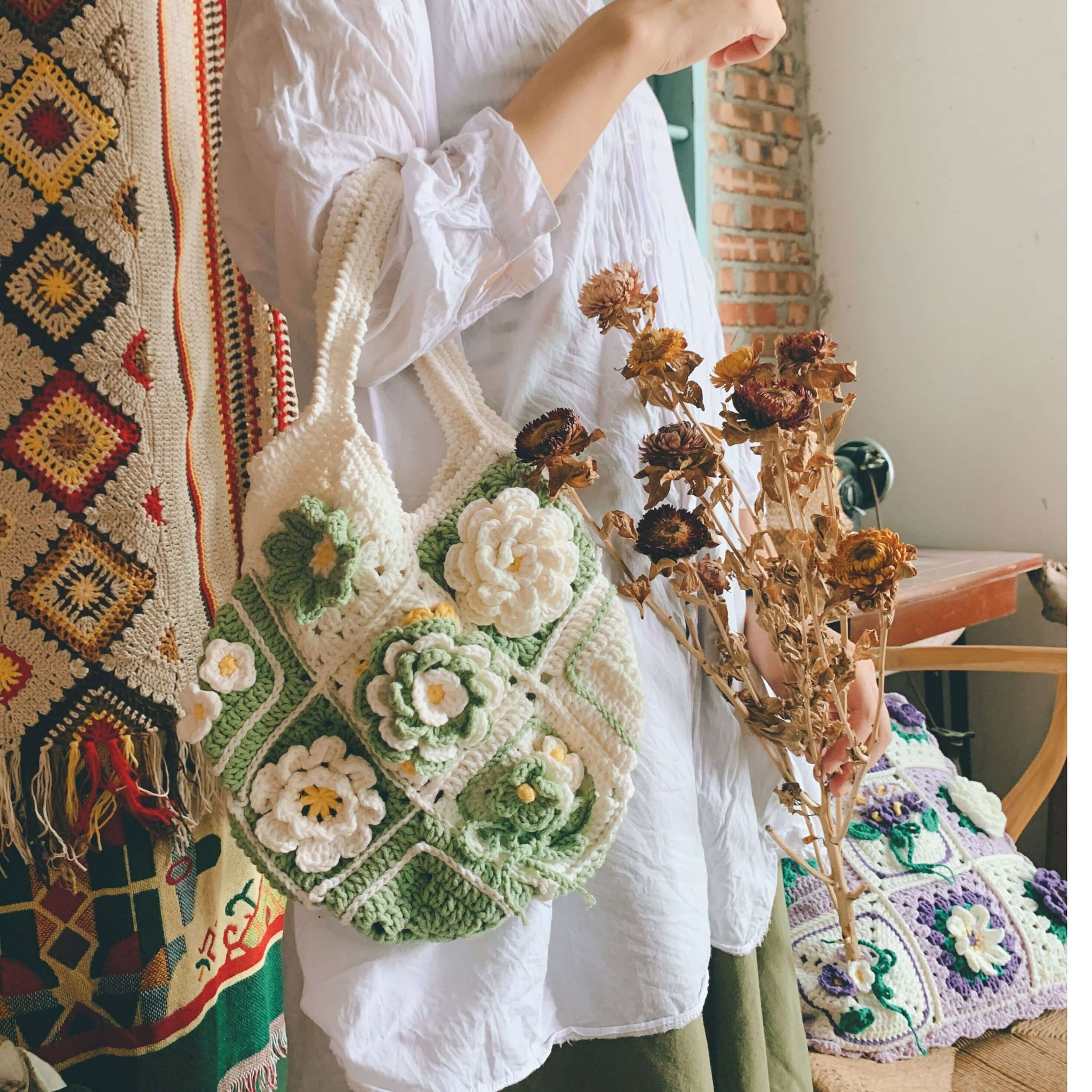 Flower Design Bag Charm Crochet For Bag Decoration Bag Accessories