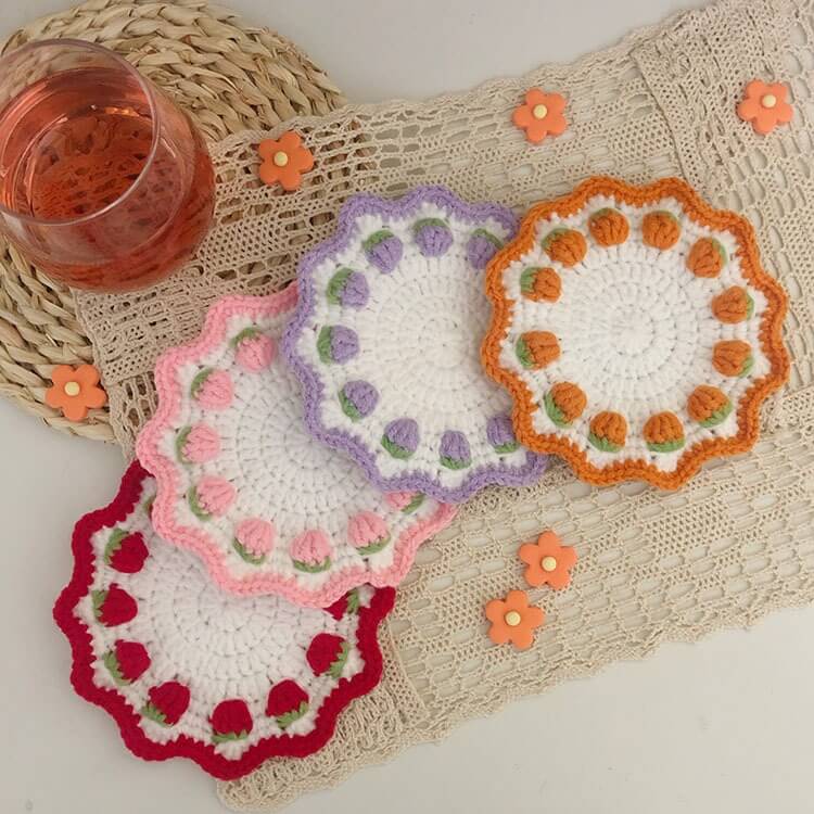 Blingcute Strawberry Coaster Crochet Coasters